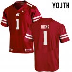 Youth Wisconsin Badgers NCAA #1 Faion Hicks Red Authentic Under Armour Stitched College Football Jersey KO31C37XU